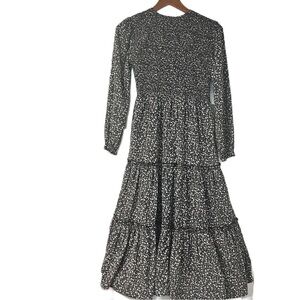 Miss Fitch NYC Woman's S navy pink white green floral tiered midi dress classic